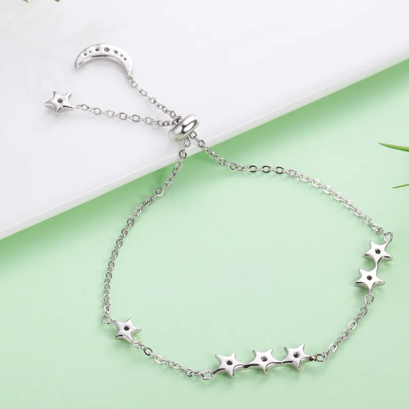 (image for) Pandora Style Silver Whisper of Star and Moon Slider Bracelet - SCB007 - View 5