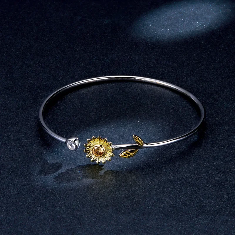 (image for) Pandora Style Two Tone Bicolor Fresh Daisy Open Bangle - BSB045 - View 5