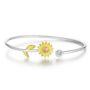 (image for) Pandora Style Two Tone Bicolor Fresh Daisy Open Bangle - BSB045