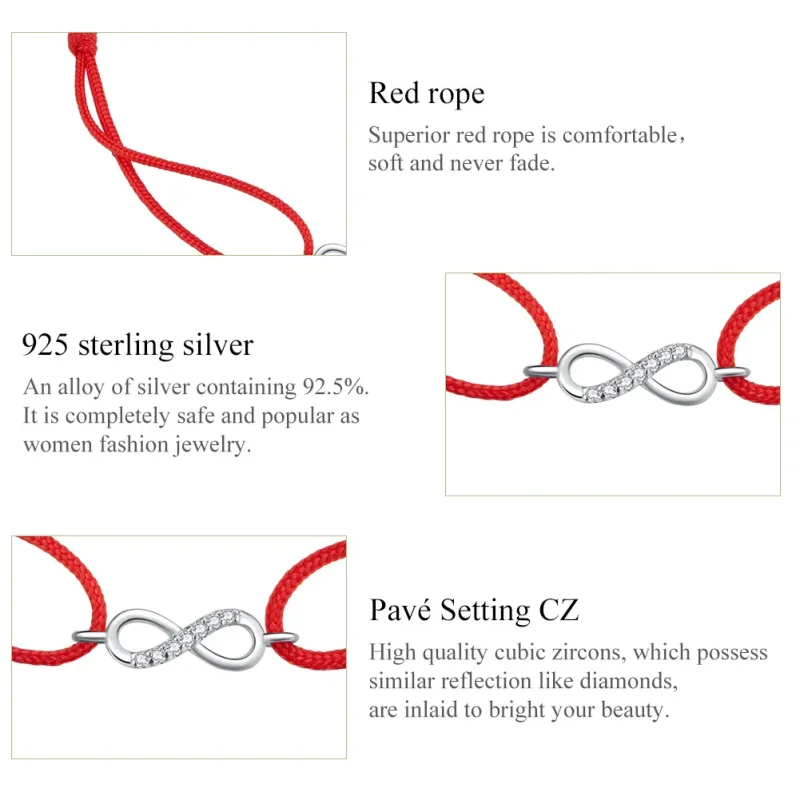 (image for) Red Cord with Silver Infinite Love Clasp Bracelet - SCB176 - View 6