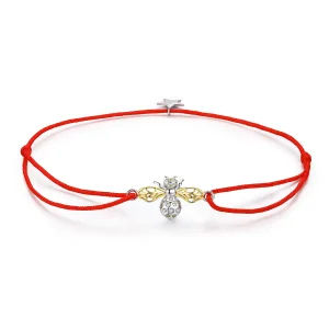 Red Rope with Silver & Gold-Plated Bee Bracelet - SCB156 (image for) Red Rope with Silver & Gold-Plated Bee Bracelet - SCB156