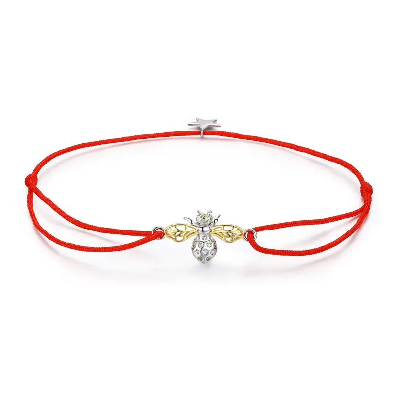 (image for) Red Rope with Silver & Gold-Plated Bee Bracelet - SCB156