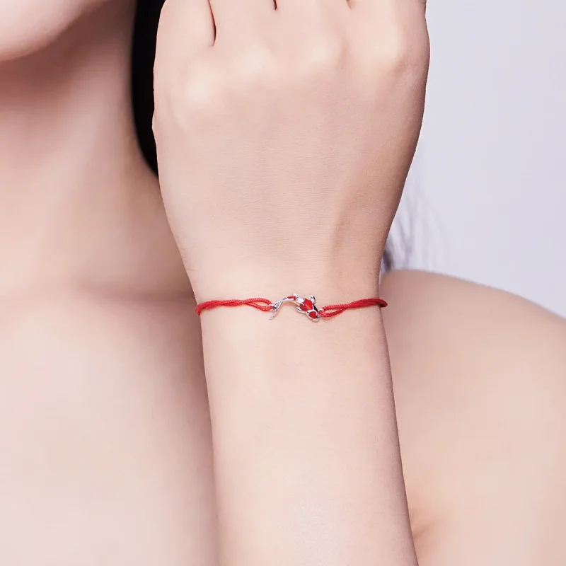 (image for) Red Rope with Silver Lucky Carp Bracelet - SCB145 - View 2