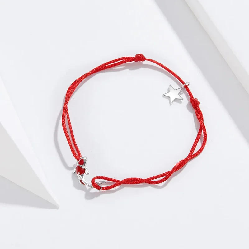 (image for) Red Rope with Silver Lucky Carp Bracelet - SCB145 - View 3