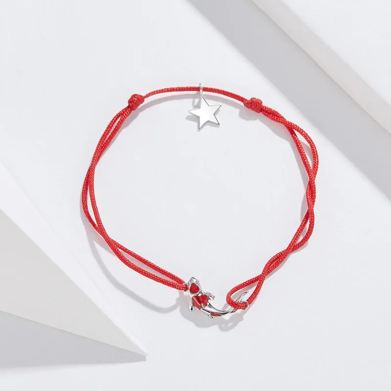 (image for) Red Rope with Silver Lucky Carp Bracelet - SCB145 - View 4