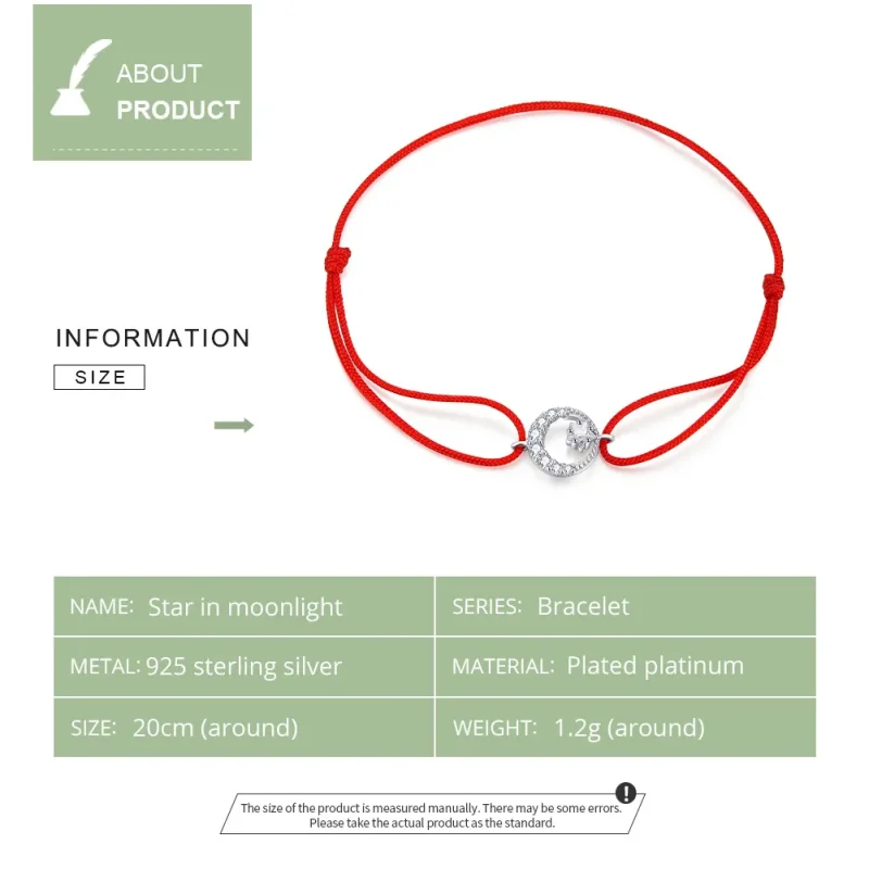 (image for) Red Rope with Silver Star In Moonlight E Clasp Bracelet - SCB177 - View 5