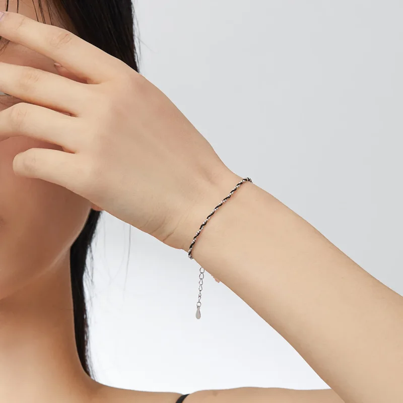(image for) Silver & Black Rope Bracelet - SCB173-Bk - View 2