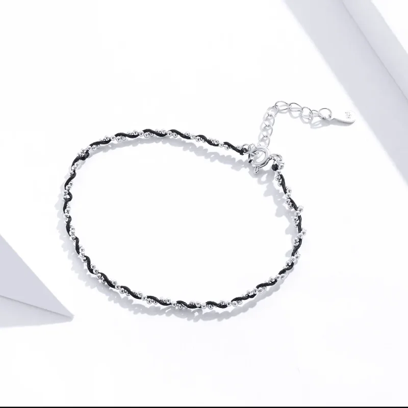 (image for) Silver & Black Rope Bracelet - SCB173-Bk - View 3