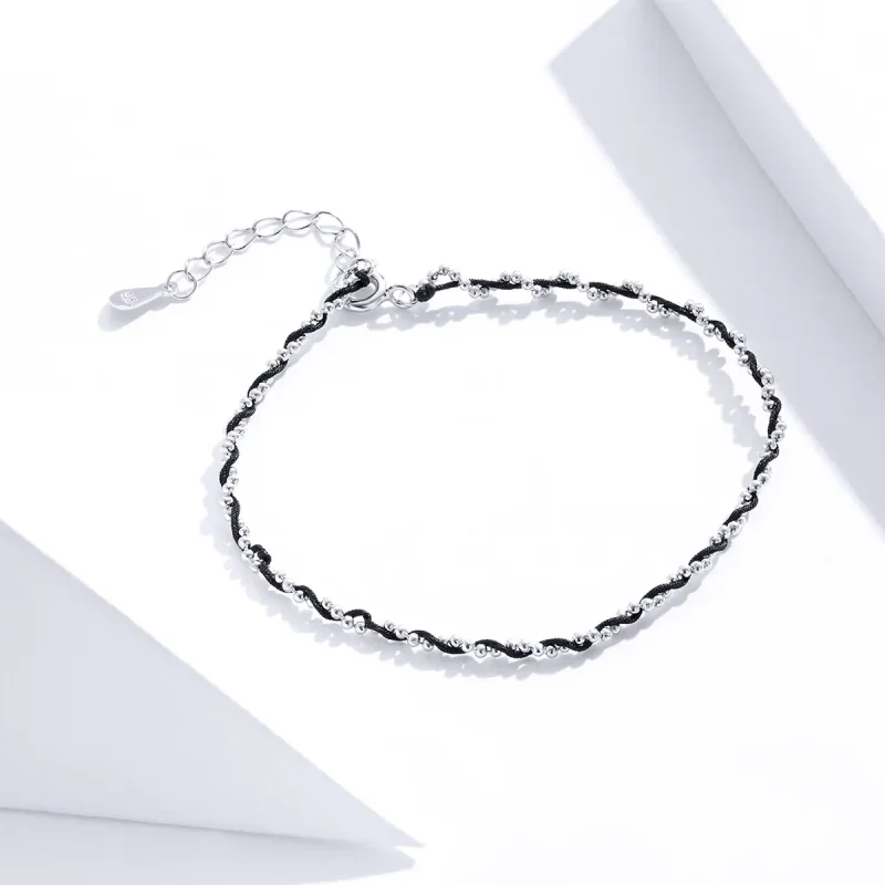 (image for) Silver & Black Rope Bracelet - SCB173-Bk - View 4