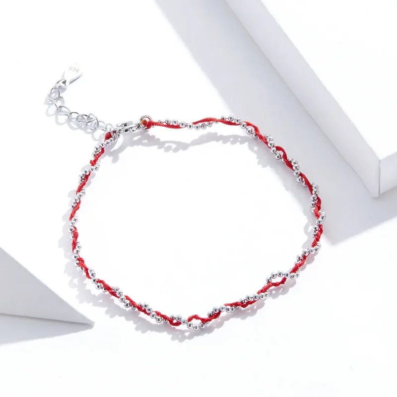 (image for) Silver & Red Rope Bracelet - SCB173-Rd - View 2