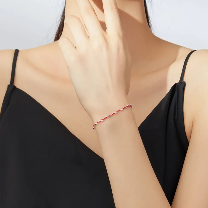 (image for) Silver & Red Rope Bracelet - SCB173-Rd - View 4