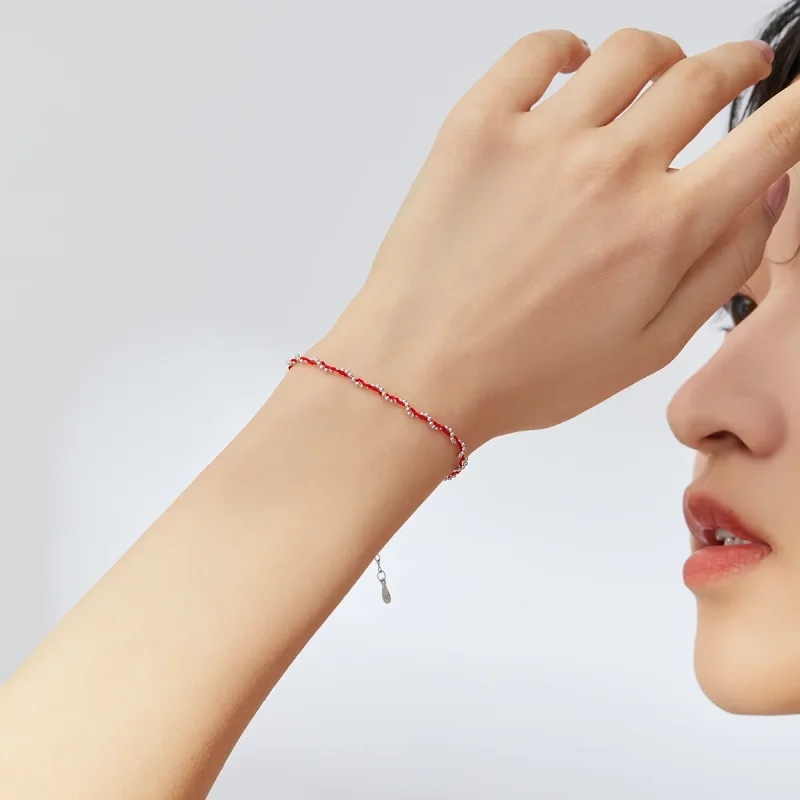 (image for) Silver & Red Rope Bracelet - SCB173-Rd - View 5