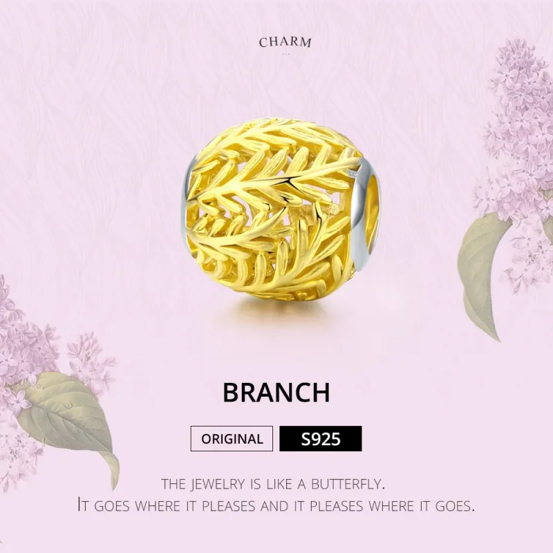 (image for) Pandora Style 18ct Gold Plated branches and leaves Charm - SCC1332 - View 6
