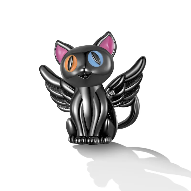 (image for) Pandora Style Angel Cat Charm - SCC2299-BK - View 2