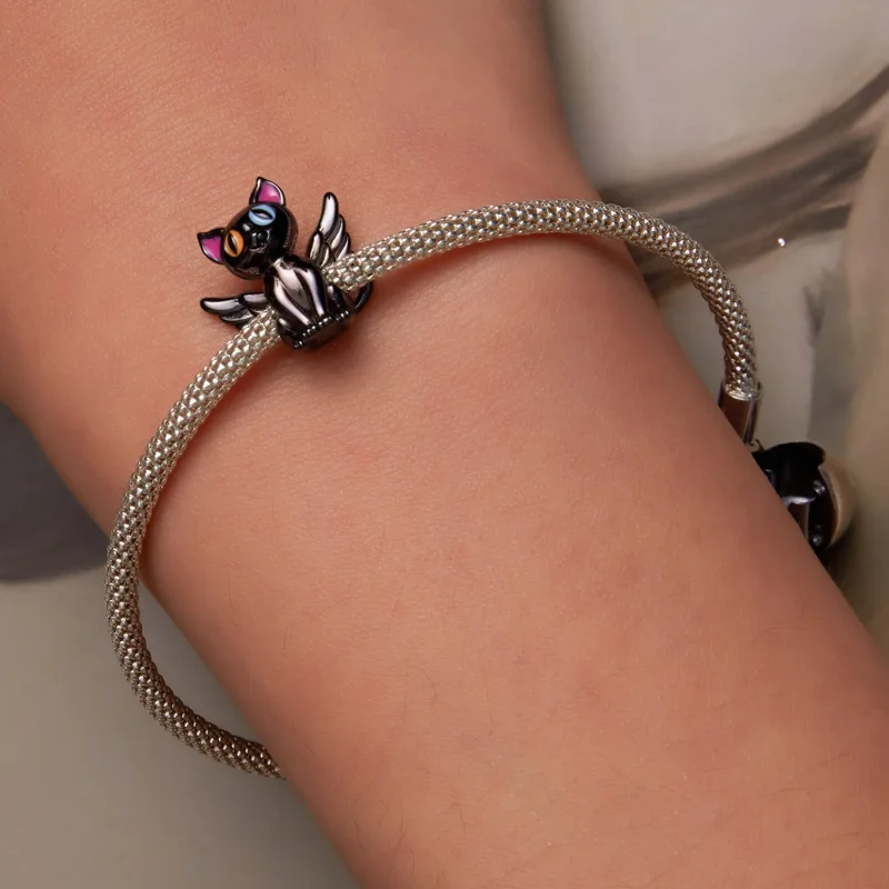 (image for) Pandora Style Angel Cat Charm - SCC2299-BK - View 6