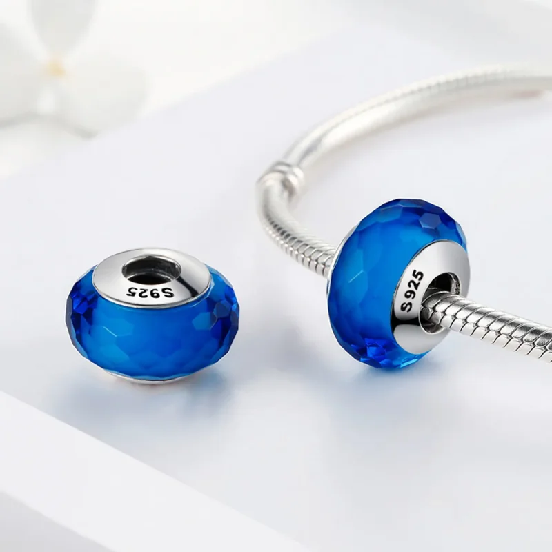 (image for) Pandora Style Blue Facet Murano Glass Bead Charm - SCZ037 - View 4