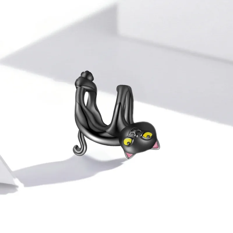 (image for) Pandora Style Cute Black Cat Charm - BSC520 - View 2