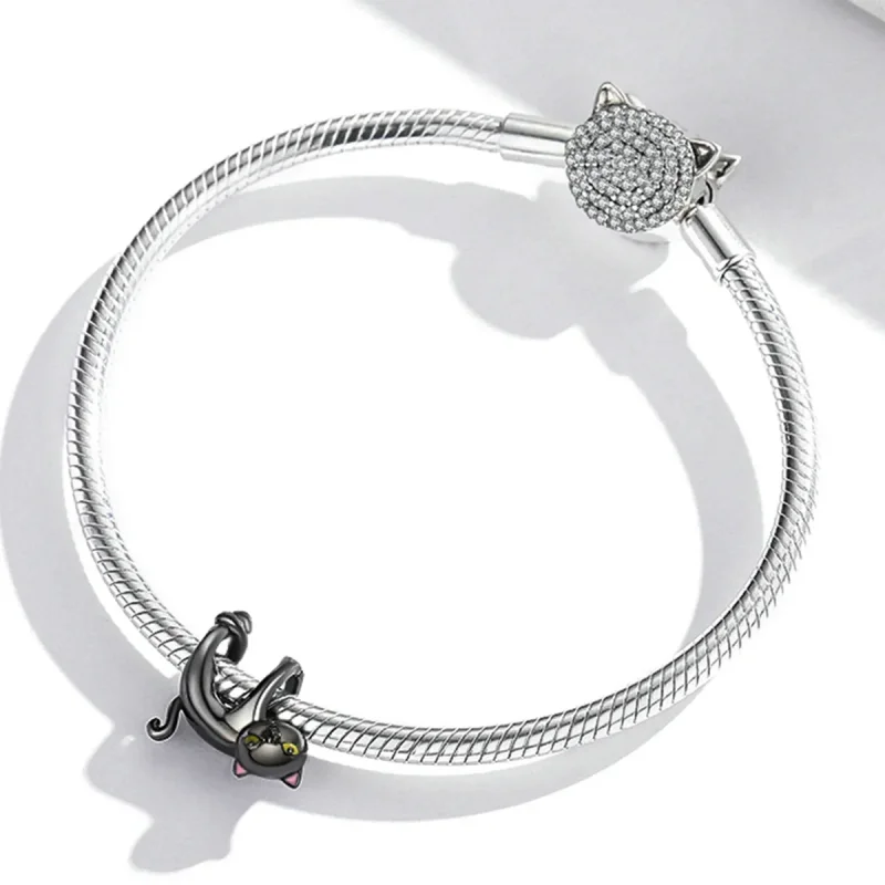 (image for) Pandora Style Cute Black Cat Charm - BSC520 - View 3