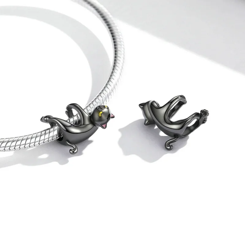 (image for) Pandora Style Cute Black Cat Charm - BSC520 - View 4