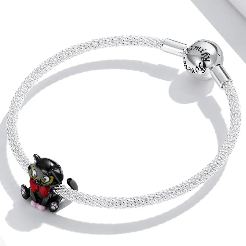 (image for) Pandora Style Elegant Black Cat Charm - SCC2031 - View 3