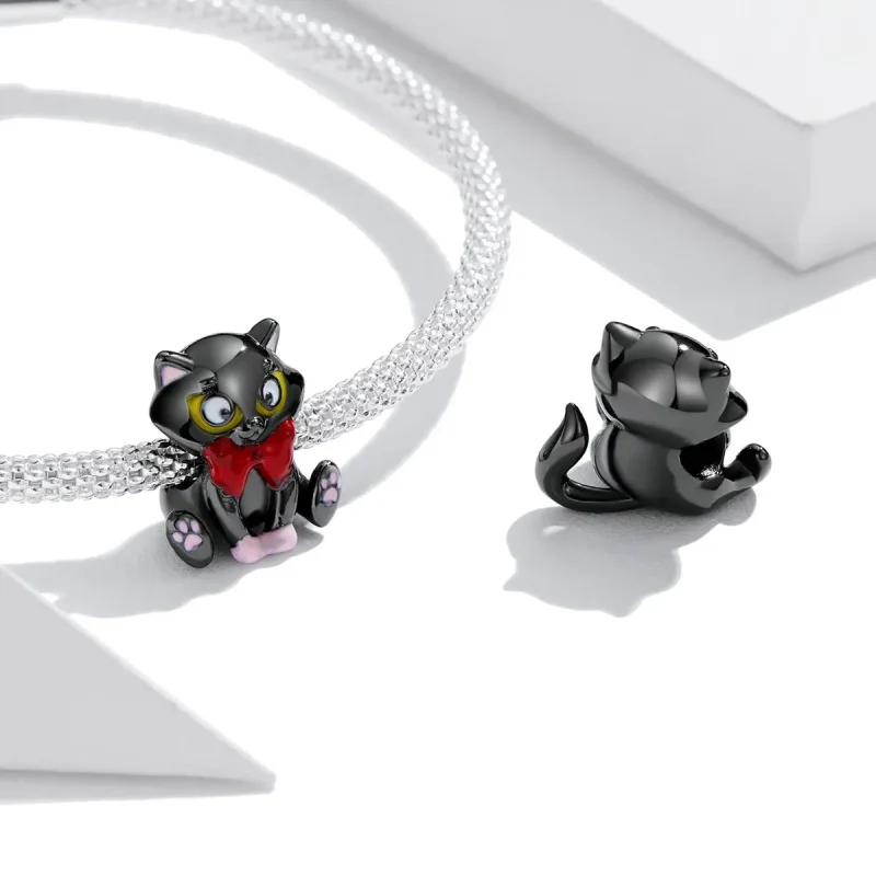 (image for) Pandora Style Elegant Black Cat Charm - SCC2031 - View 4