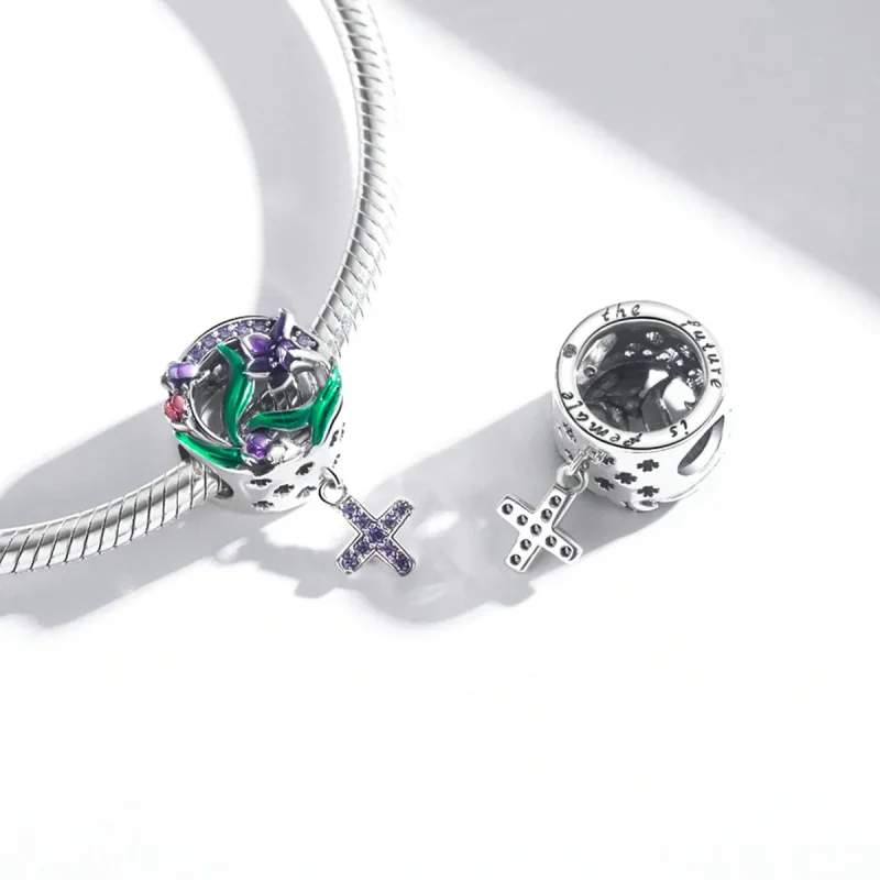 (image for) Pandora Style Feminine Power - Flower Cross Charm - SCC2142 - View 4
