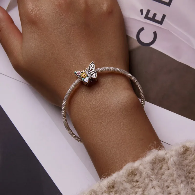 (image for) Pandora Style Flower Butterfly Charm - BSC588 - View 5