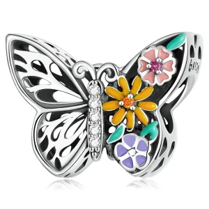 (image for) Pandora Style Flower Butterfly Charm - BSC588