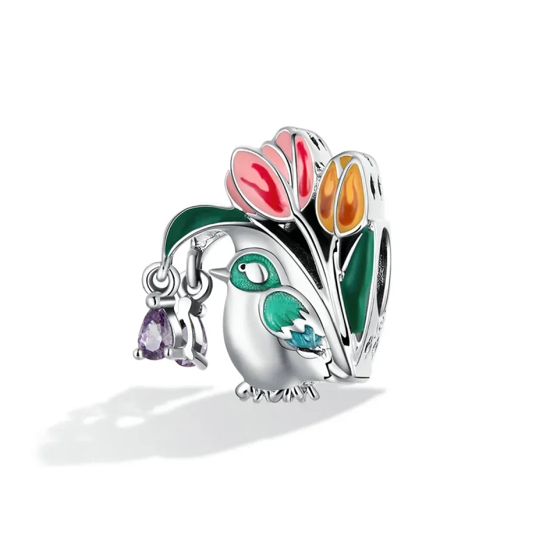 (image for) Pandora Style Flowers and Birds - Rain Charm - SCC2193 - View 2