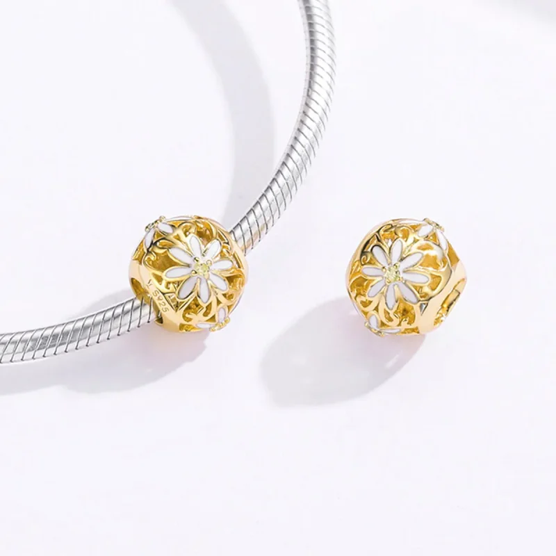 (image for) Pandora Style Gold-Plated Daisy Charm - SCC1216 - View 4