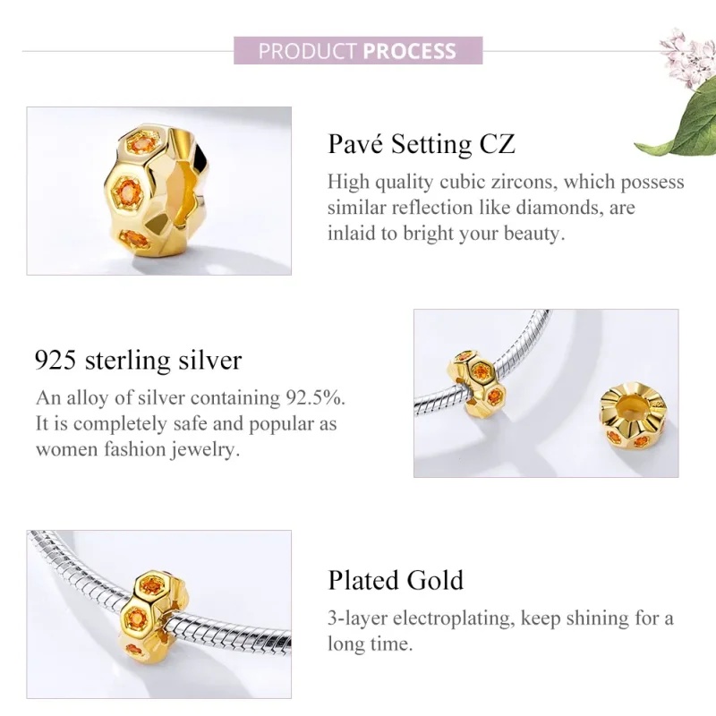 (image for) Pandora Style Gold-Plated Honeycomb Spacer - SCC1170 - View 4