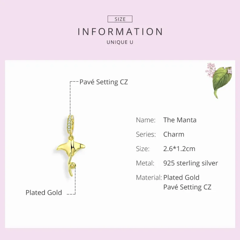 (image for) Pandora Style Gold-Plated Manta Dangle - SCC1275 - View 3
