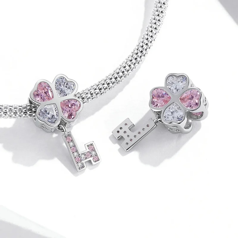 (image for) Pandora Style Heart Clover Key Charm - SCC2123 - View 4