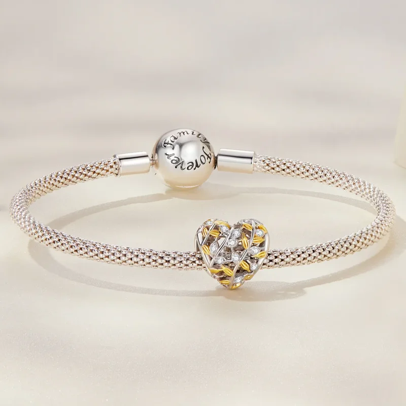 (image for) Pandora Style Heart Shaped Leaves Charm - BSC672 - View 4