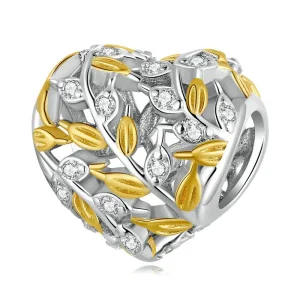 (image for) Pandora Style Heart Shaped Leaves Charm - BSC672