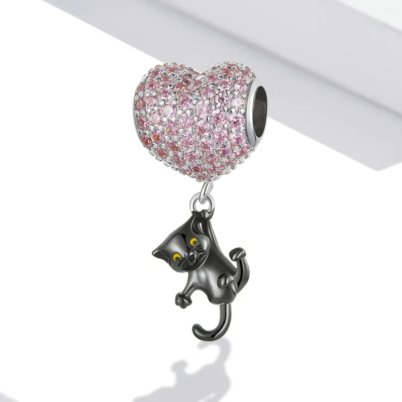 (image for) Pandora Style Love Balloon Black Cat Charm - SCC2115 - View 2