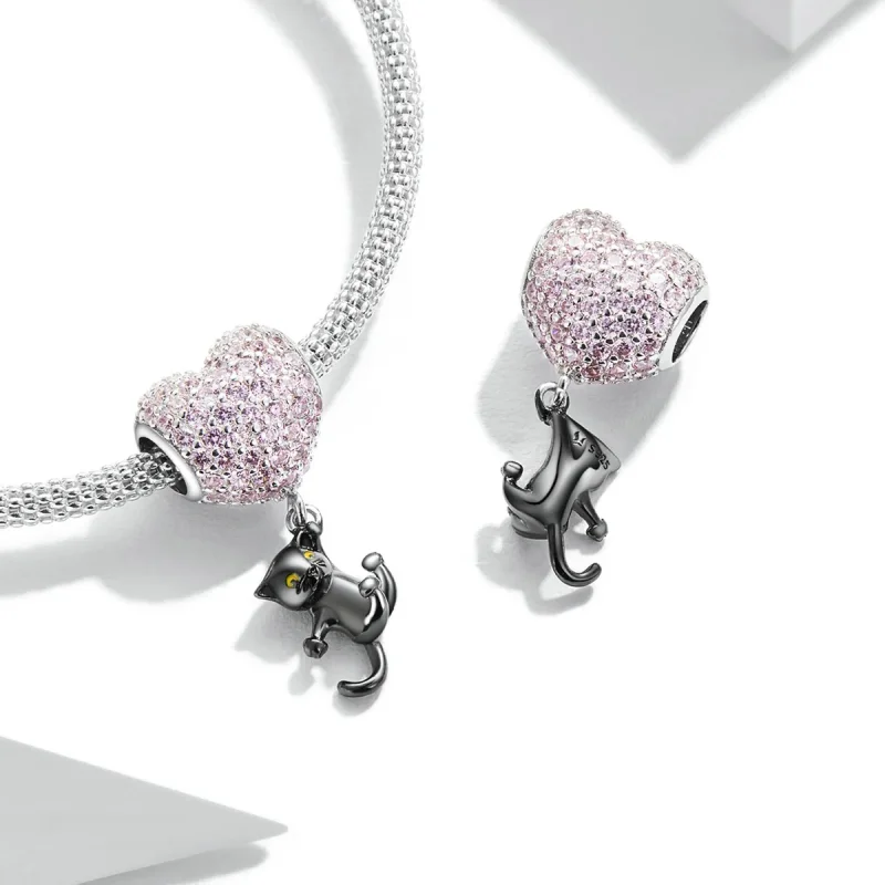 (image for) Pandora Style Love Balloon Black Cat Charm - SCC2115 - View 4