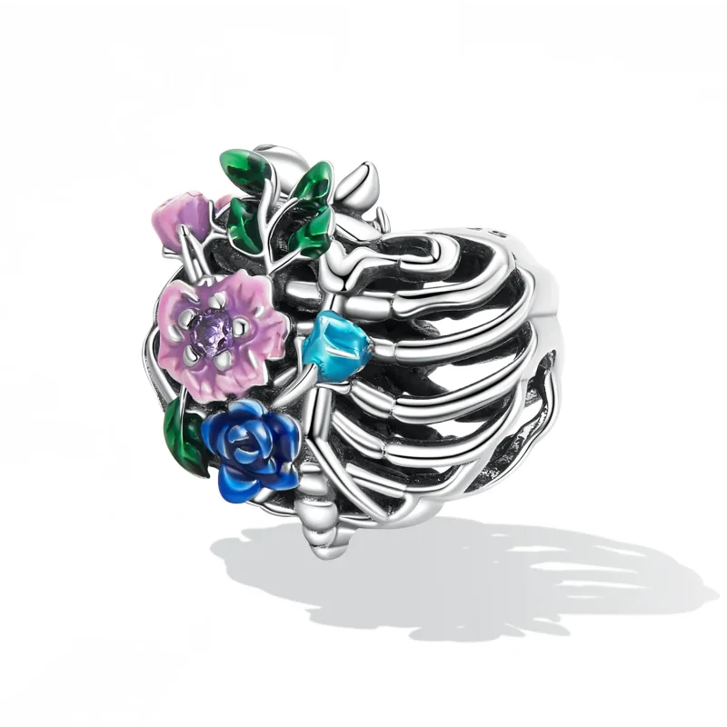 (image for) Pandora Style Love Rib Flower Charm - SCC2239 - View 2