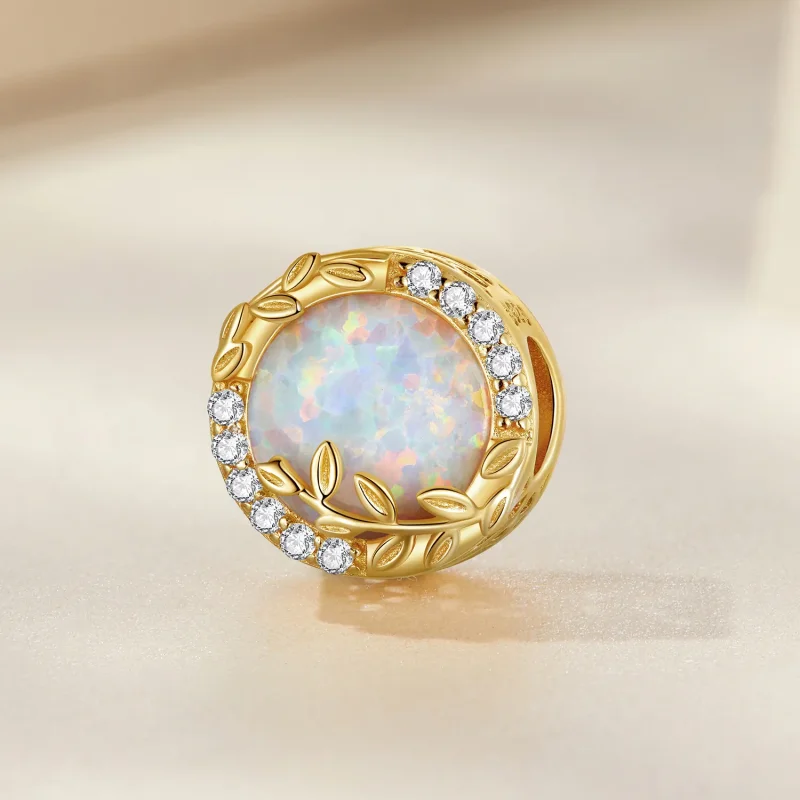 (image for) Pandora Style Opal Leaf Charm - BSC671 - View 2
