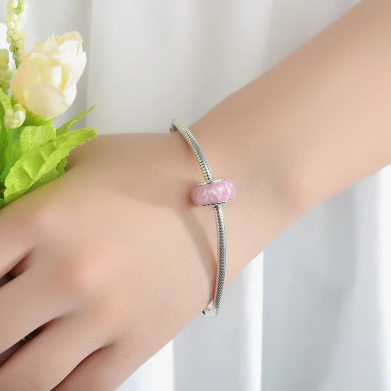 (image for) Pandora Style Pink Flowers Murano Glass Charm - SCZ008 - View 6