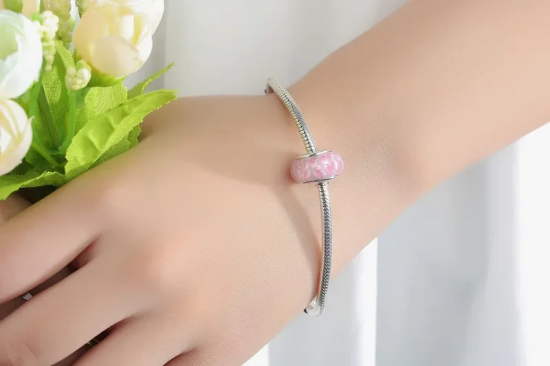 (image for) Pandora Style Pink Flowers Murano Glass Charm - SCZ008 - View 10
