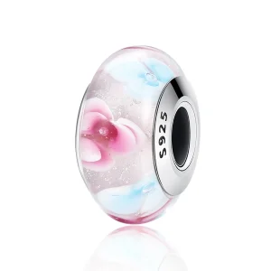 (image for) Pandora Style Pink Flowers Murano Glass Charm - SCZ056