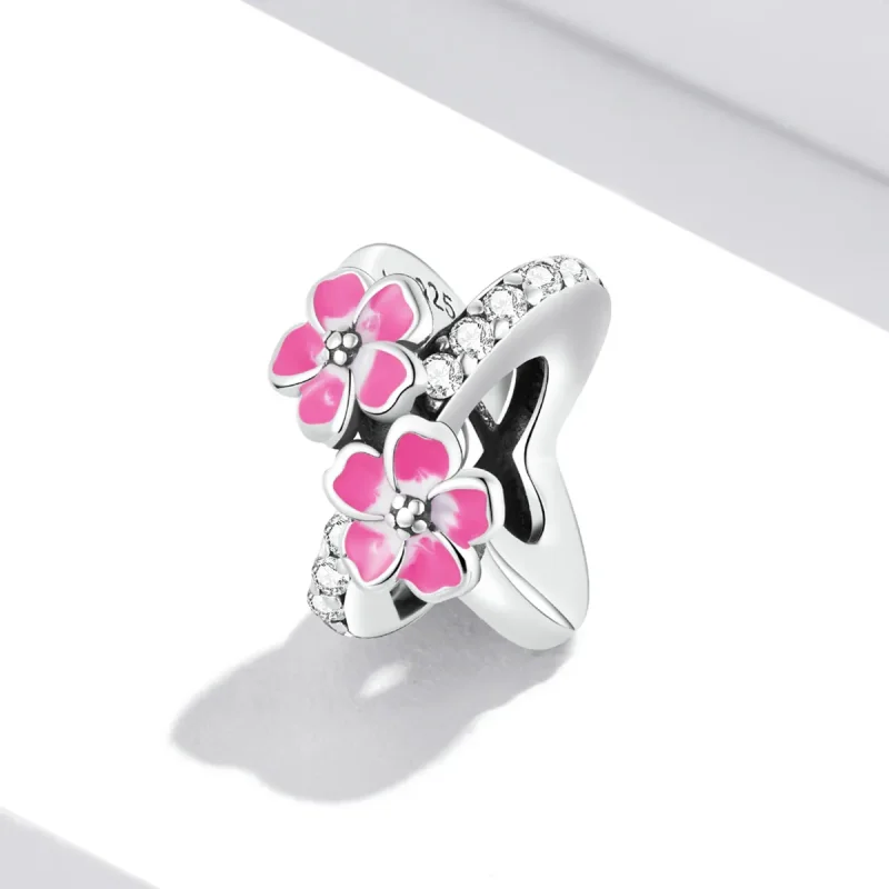 (image for) Pandora Style Pink Flowers Spacer Charm - SCC2139 - View 2