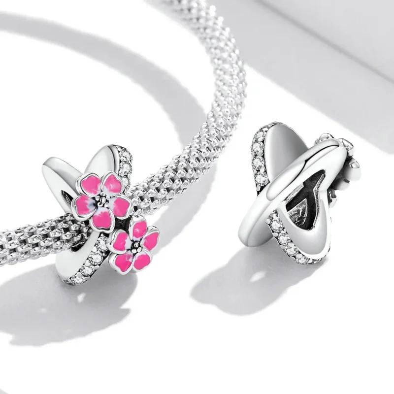 (image for) Pandora Style Pink Flowers Spacer Charm - SCC2139 - View 4