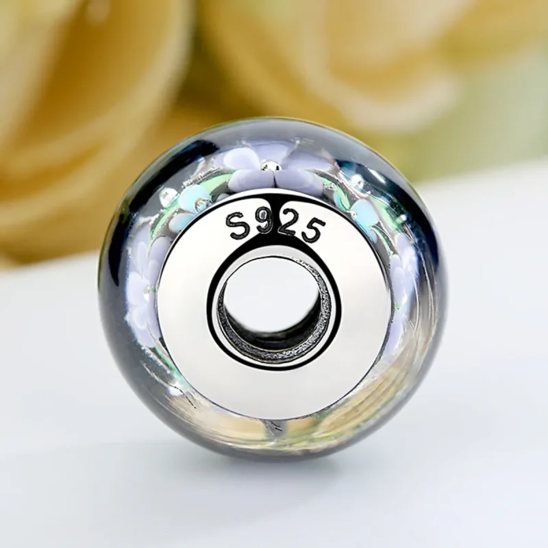 (image for) Pandora Style Purple Flowers Murano Glass Charm - SCZ009 - View 5