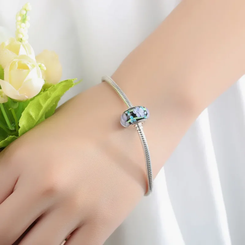 (image for) Pandora Style Purple Flowers Murano Glass Charm - SCZ009 - View 6