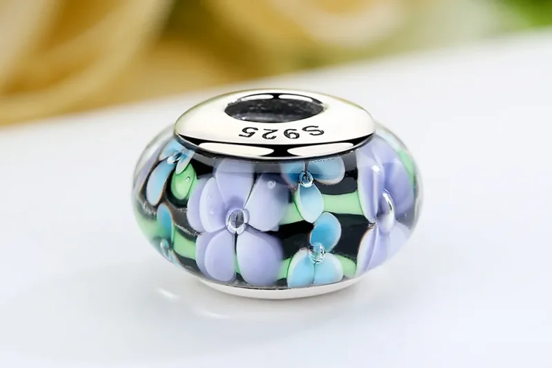 (image for) Pandora Style Purple Flowers Murano Glass Charm - SCZ009 - View 8