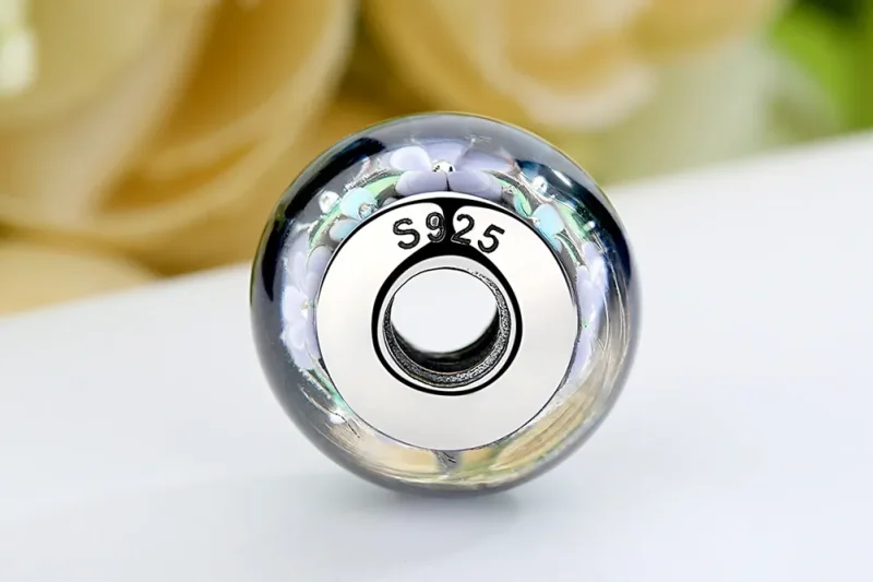 (image for) Pandora Style Purple Flowers Murano Glass Charm - SCZ009 - View 9