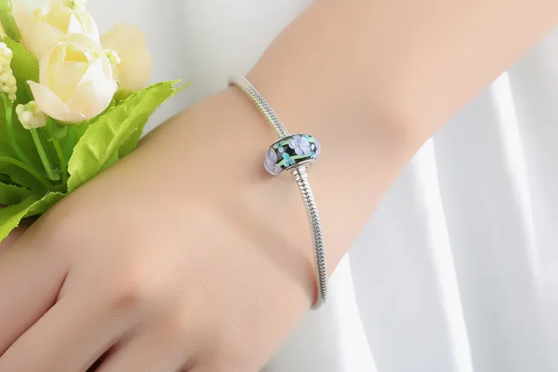 (image for) Pandora Style Purple Flowers Murano Glass Charm - SCZ009 - View 10