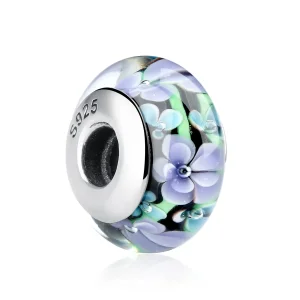 (image for) Pandora Style Purple Flowers Murano Glass Charm - SCZ009